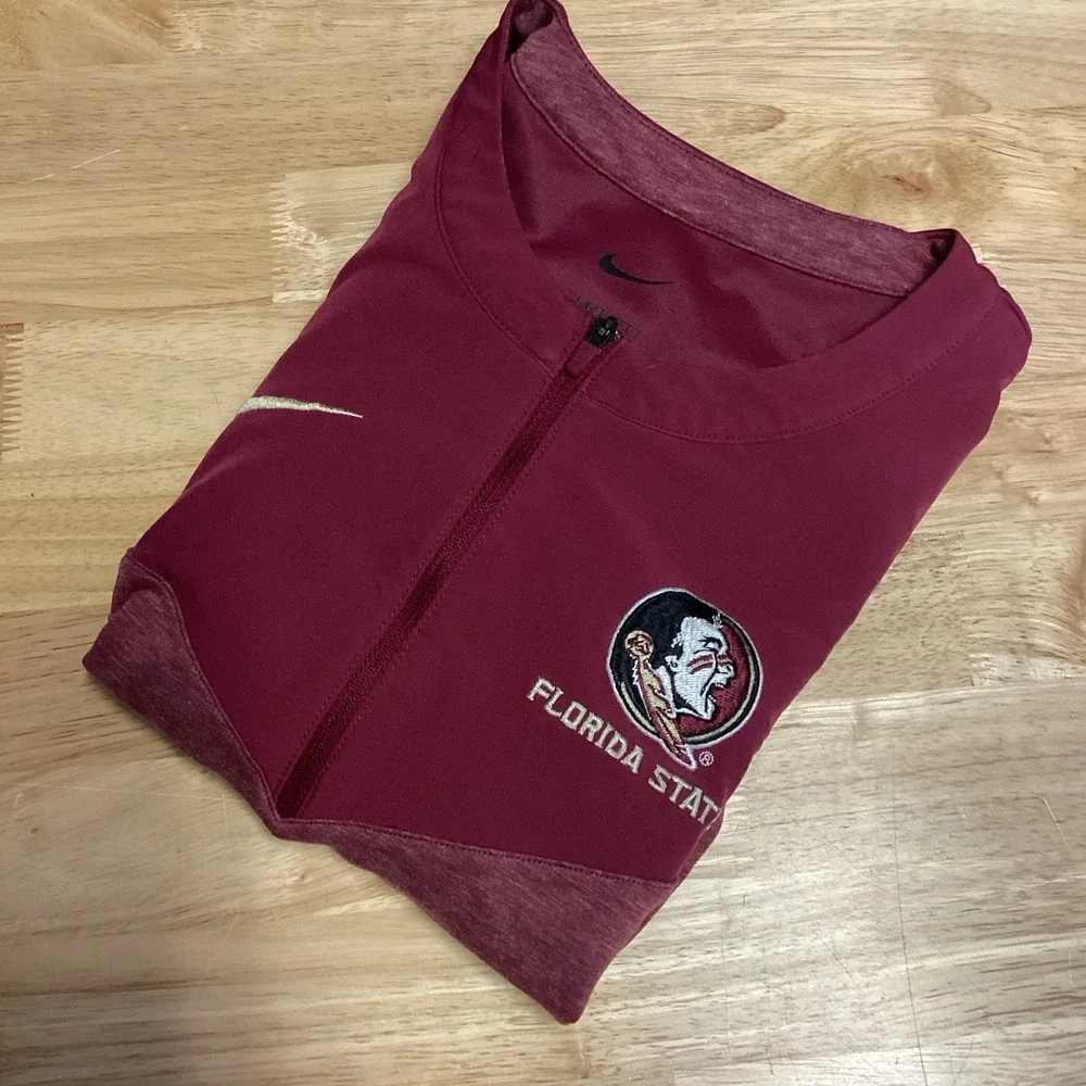 Nike Florida‎ State Seminoles Sideline Team Long Sleeve Shirt Medium Red FSU Zip